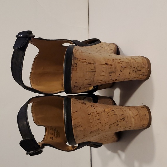 Franco Sarto Gabriel Black Leather Cork Wedge Sandals Size 8.5M - Picture 4 of 12